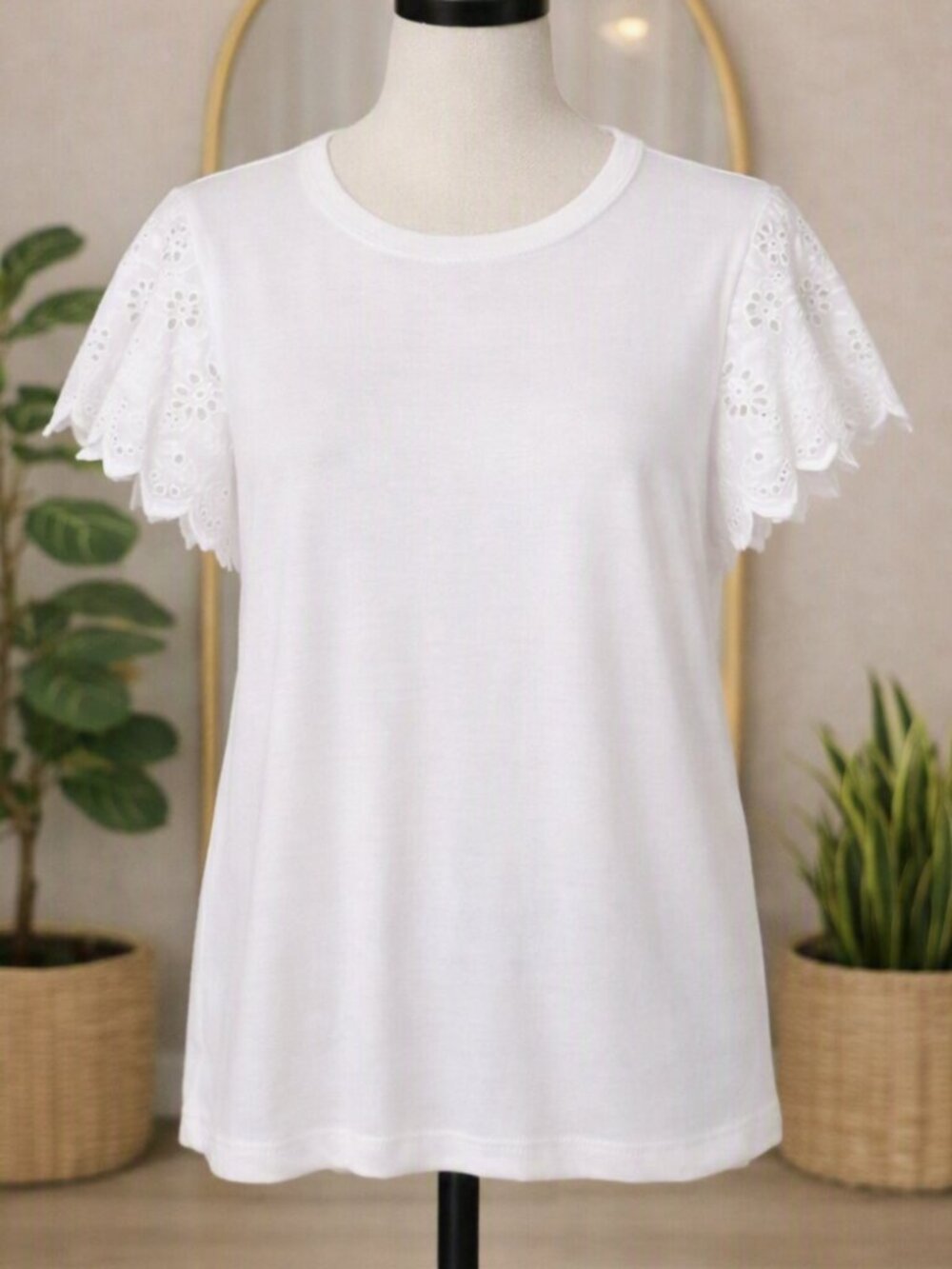 Jennifer & Grace Women’s Short Sleeve Eyelet Blouse/Top White Size Medium